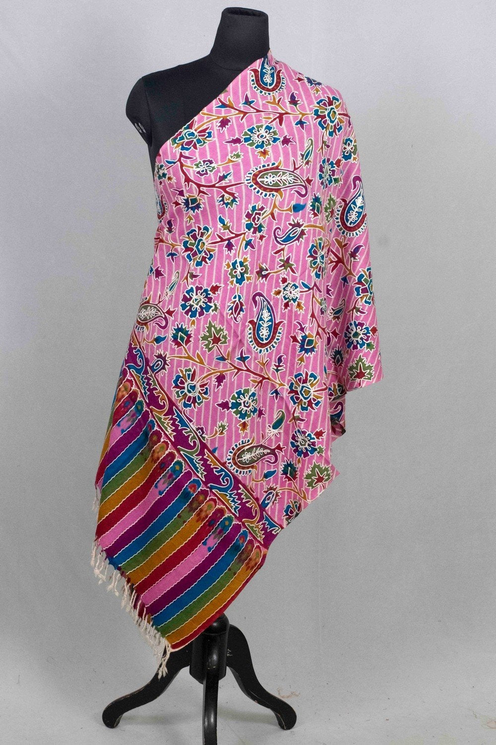 Blushing Pink Multicolor Aari Work Embroidered Stole