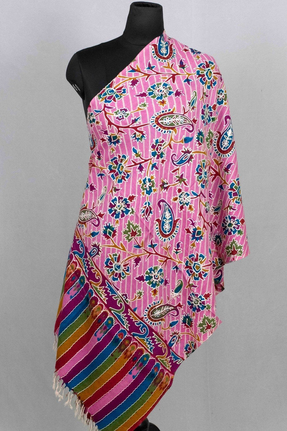 Blushing Pink Multicolor Aari Work Embroidered Stole