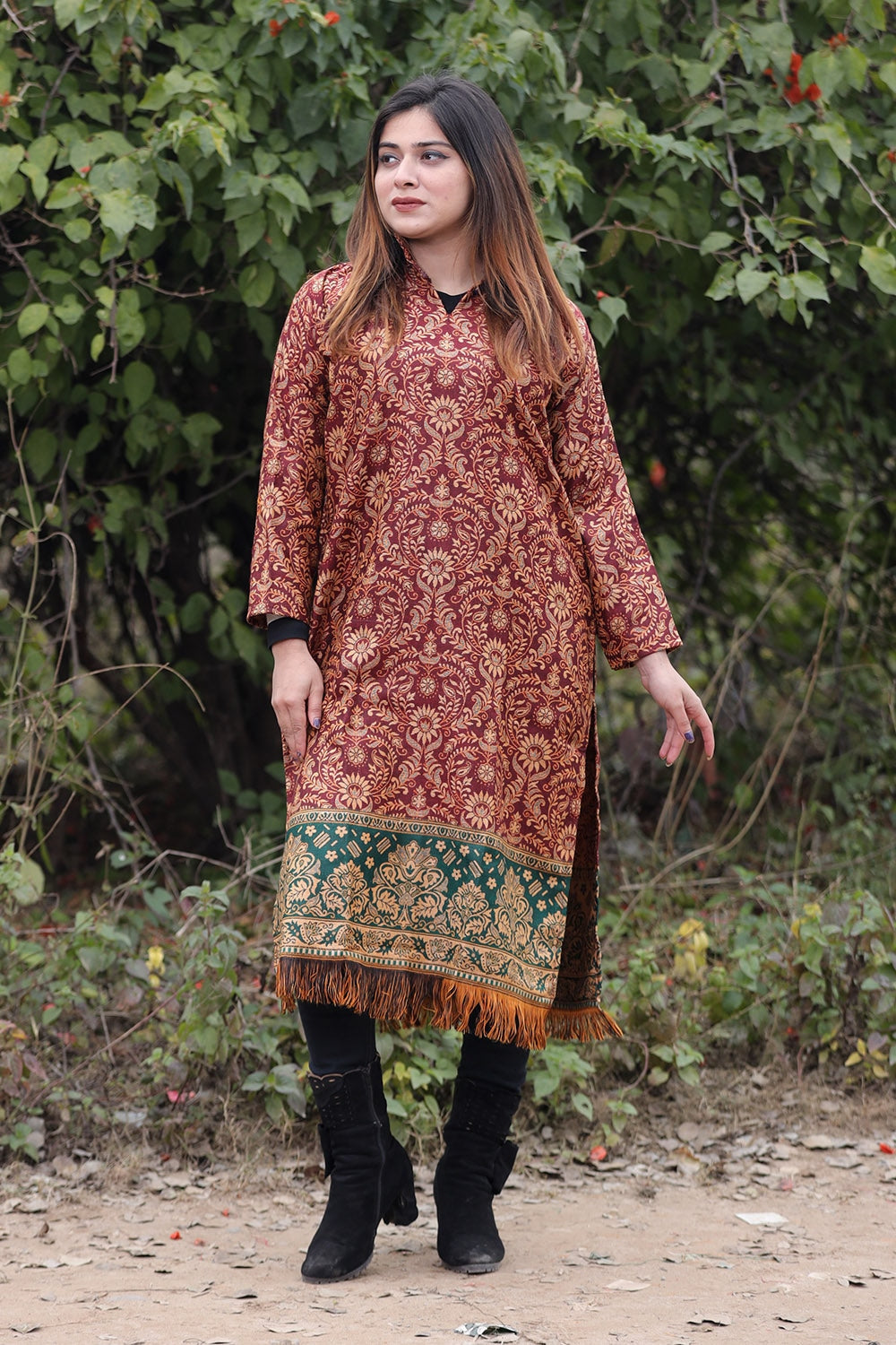 Brick COLOUR KASHMIRI WOVEN KURTA WITH NEW DESIGNER