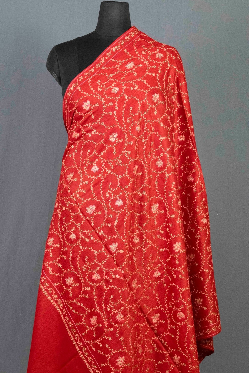 Brick Maroon Colour Sozni Shawl Emblished With Designer