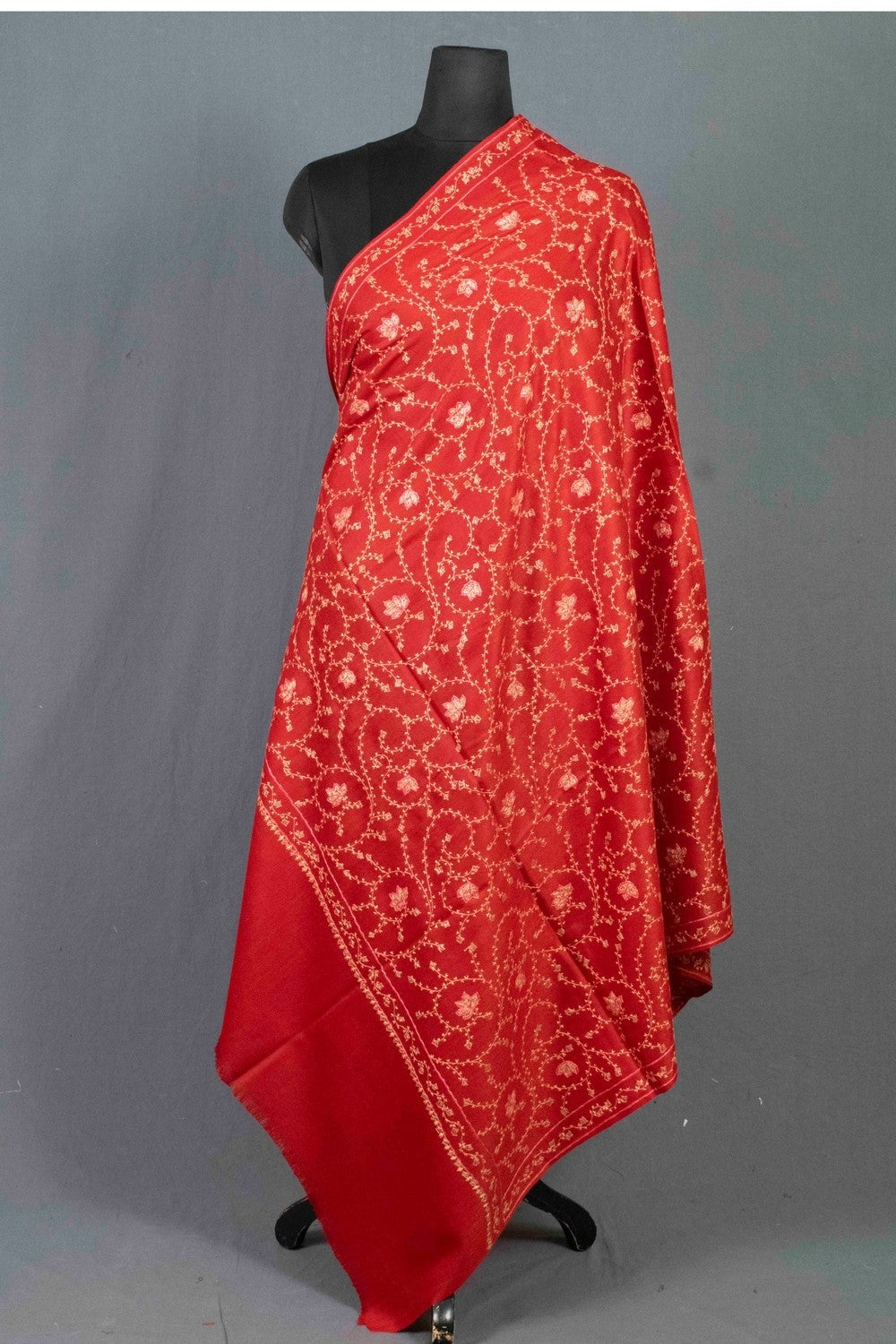 Brick Maroon Colour Sozni Shawl Emblished With Designer