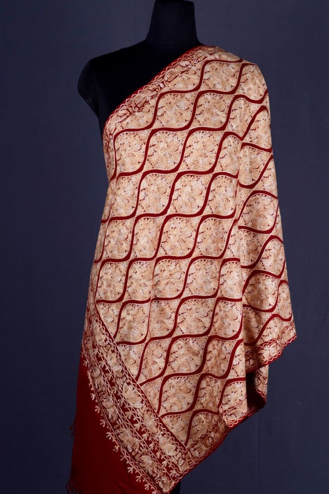 Brick Red Colour Famous Mutka Patterned Aari Work Semi