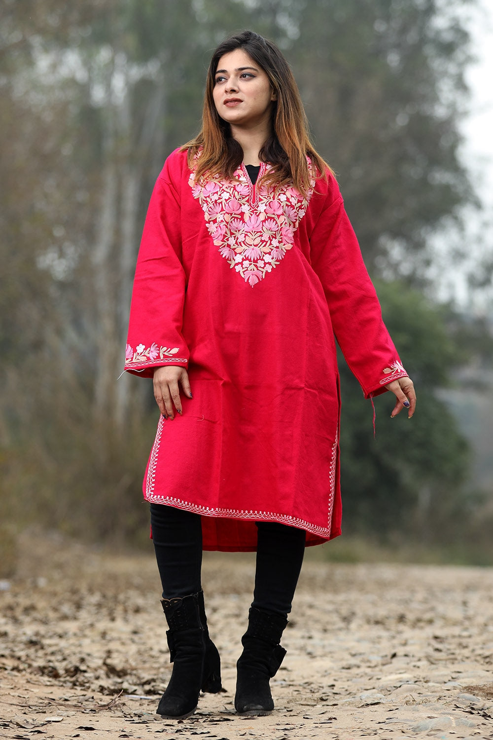 Bright Pink Color Aari Work Embroidered Kurti With New