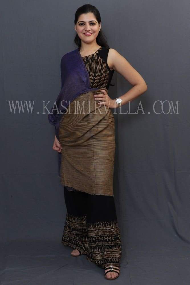 Brown And Blue Colour Reversible Shawl With Beautiful