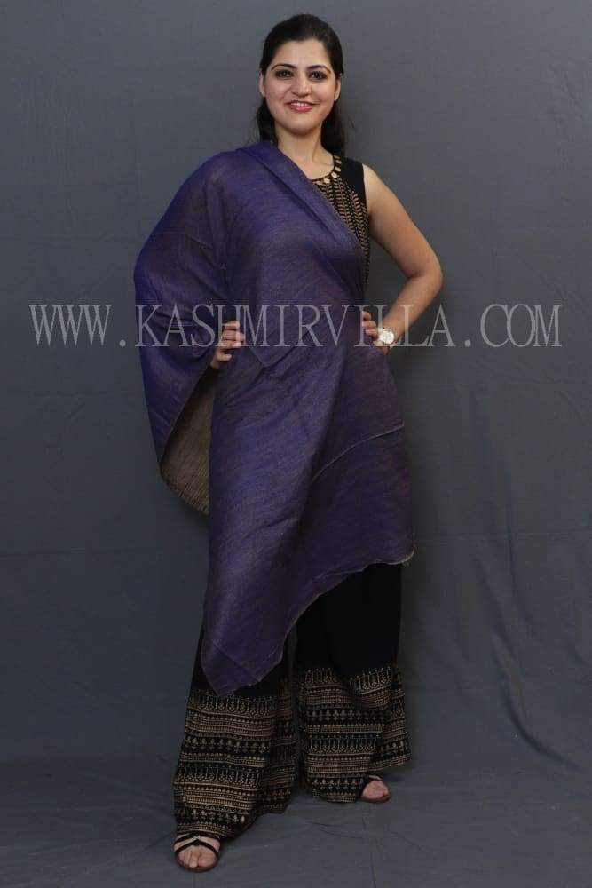 Brown And Blue Colour Reversible Shawl With Beautiful