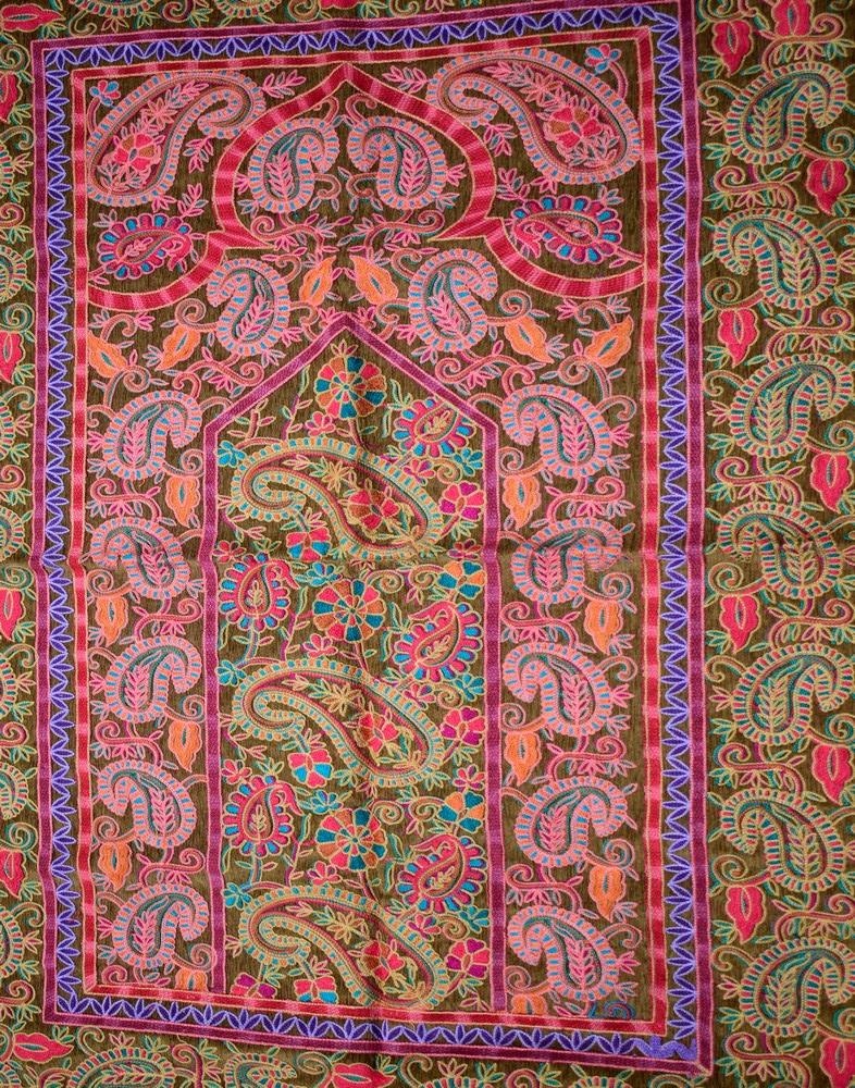 Brown Color With Multi Thread Kashmiri Aari Work Prayer Rug