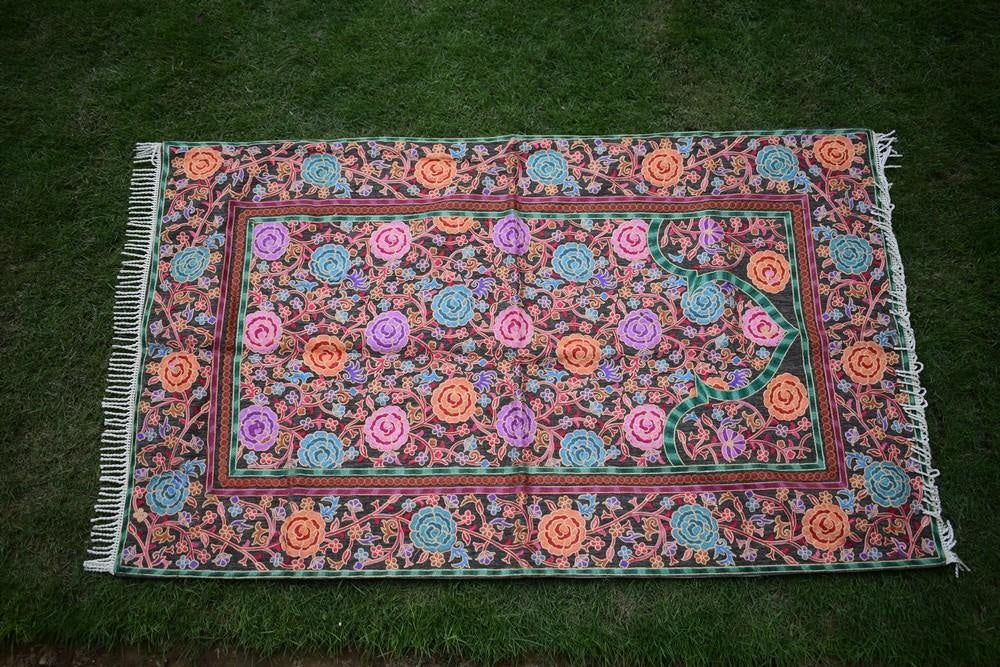 Brown Colour With Multi Thread Kashmiri Aari Work Prayer Rug