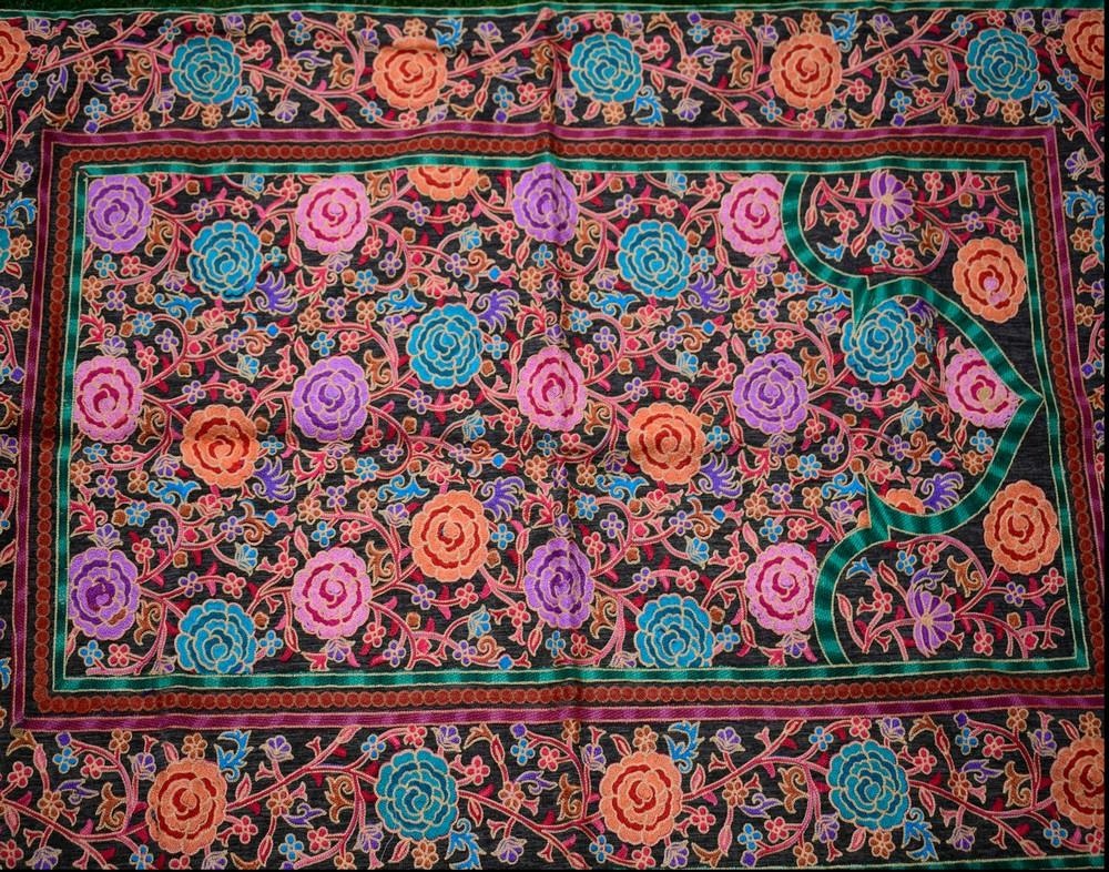 Brown Colour With Multi Thread Kashmiri Aari Work Prayer Rug