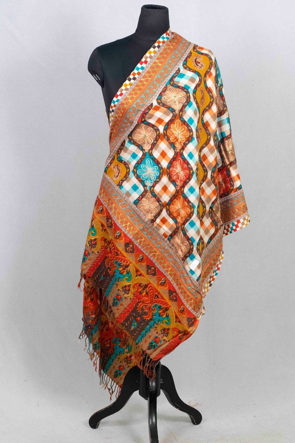 Brown Multicolor Aari Work Embroidered Stole Enriched