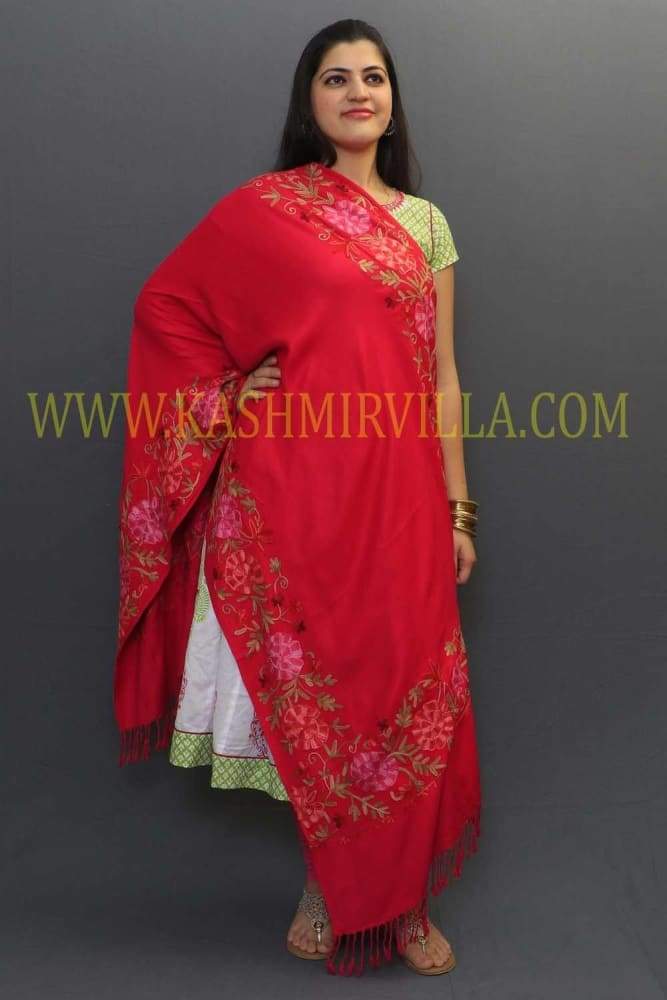 Carrot Color Stole Enriched With Aari Border Looking