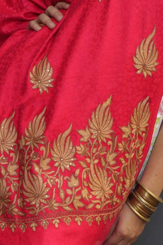 Carrot Color Stole Enriched With Aari Embroidery