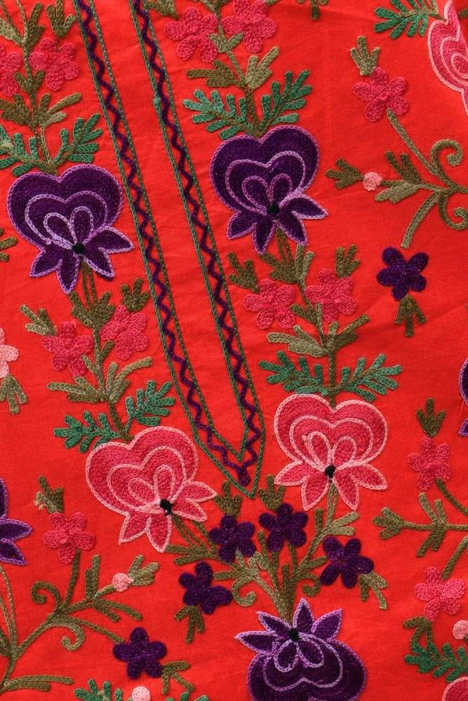 Carrot Colour Cotton Suit With Over All Kashmiri Jaal Highly