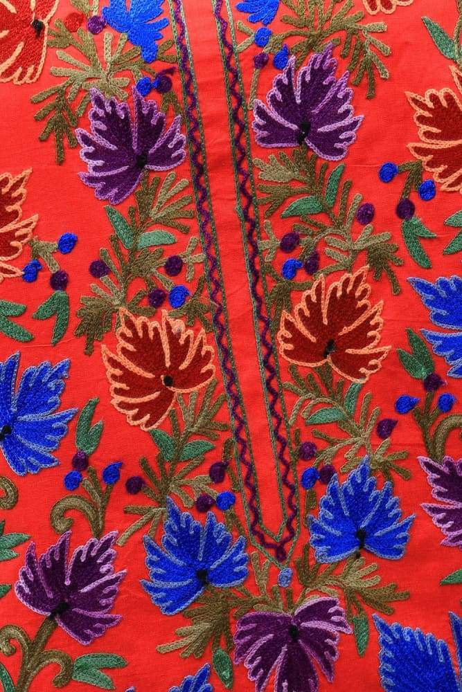 Carrot Colour Cotton Suit With Kashmiri Embroidery
