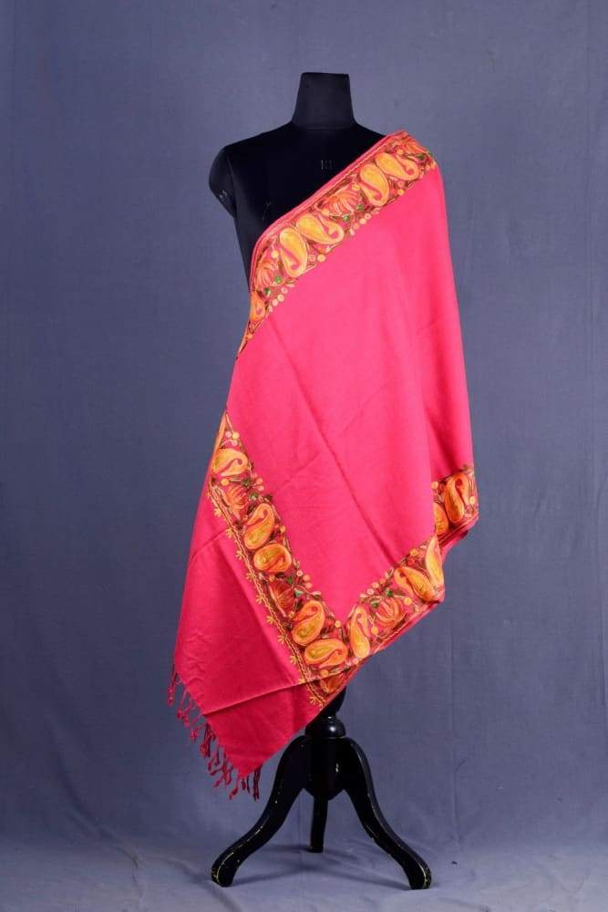 Carrot Pink Colour Aari Work Embroidered Stole With New