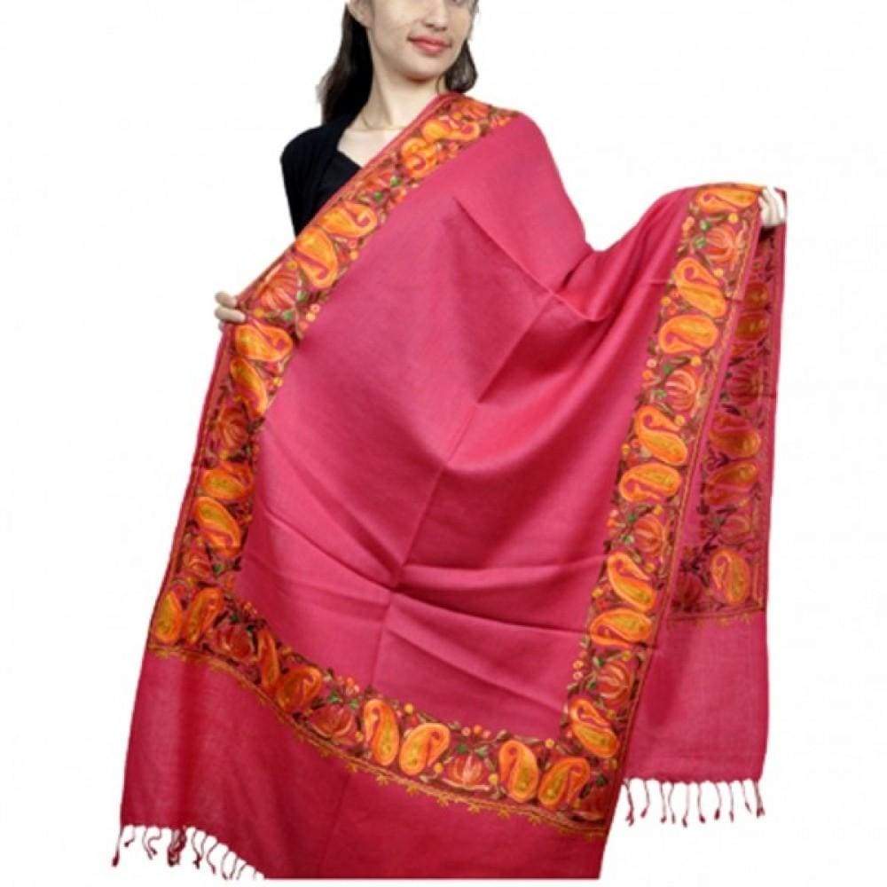 Carrot Pink Colour Aari Work Embroidered Stole With New