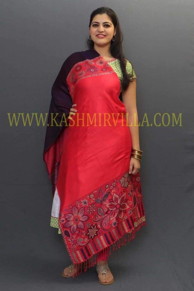 Carrot And Wine Colour Stole With Wonderful Border Gives