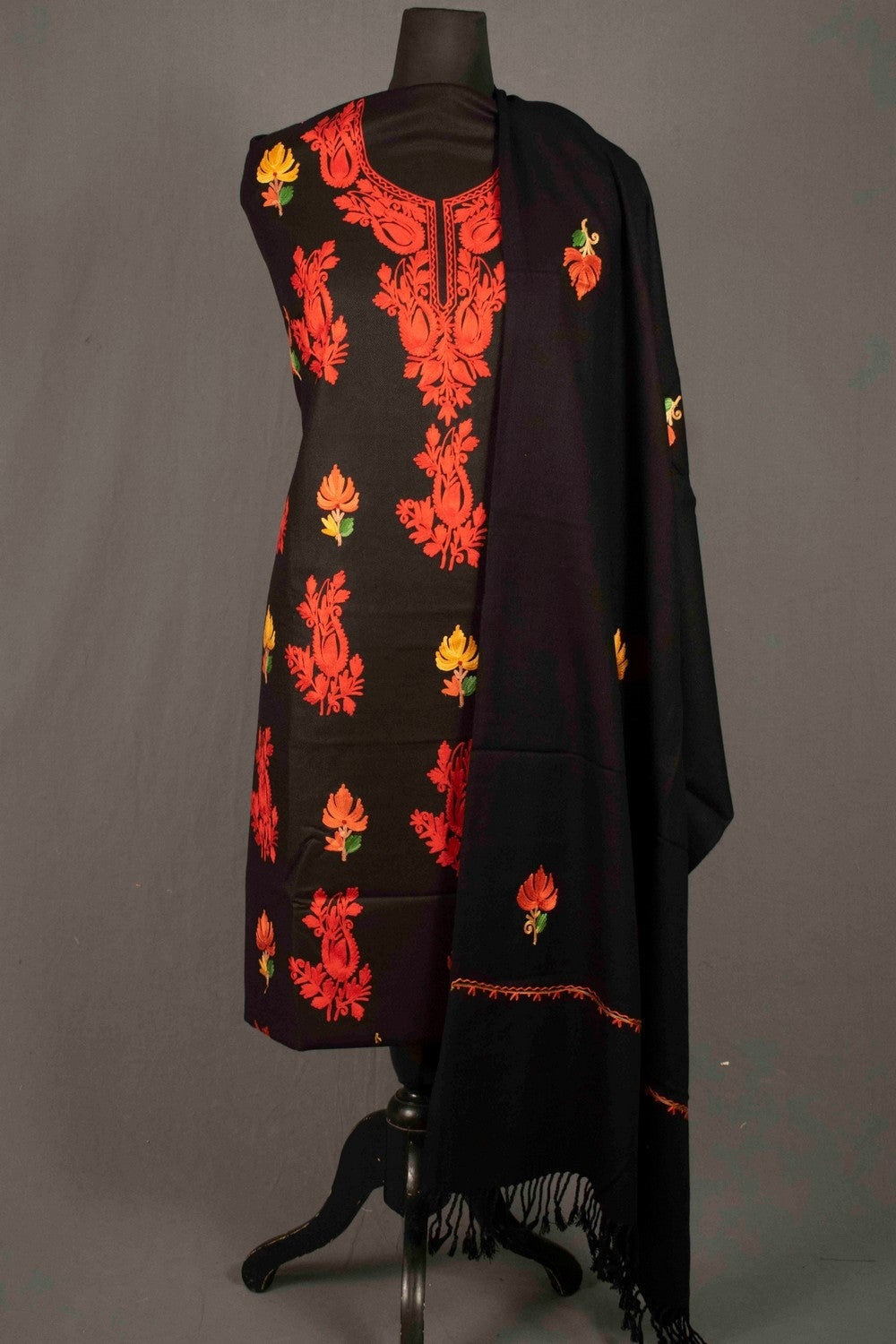 Charcoal Black Color Kashmiri Aari Work Embroidered Salwar