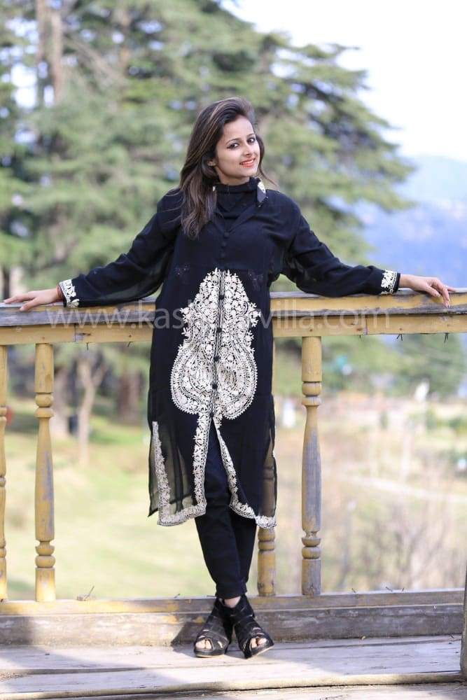 Charcoal Black Colour Georgette Kashmiri Aari Work Designer