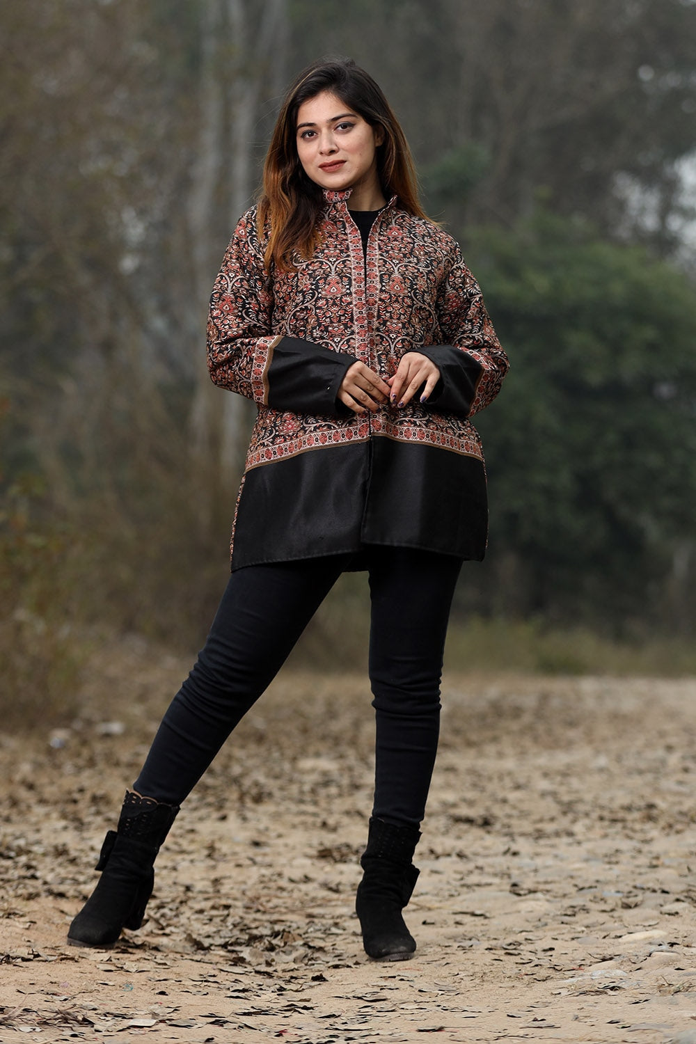 Charcoal Black Colour Jamawar Woven Jacket With Beautiful