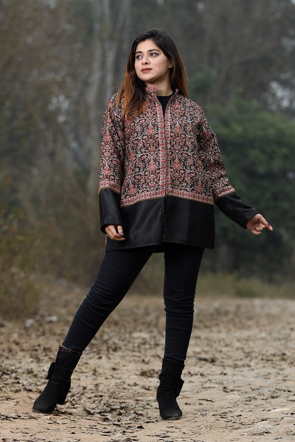 Charcoal Black Colour Jamawar Woven Jacket With Beautiful