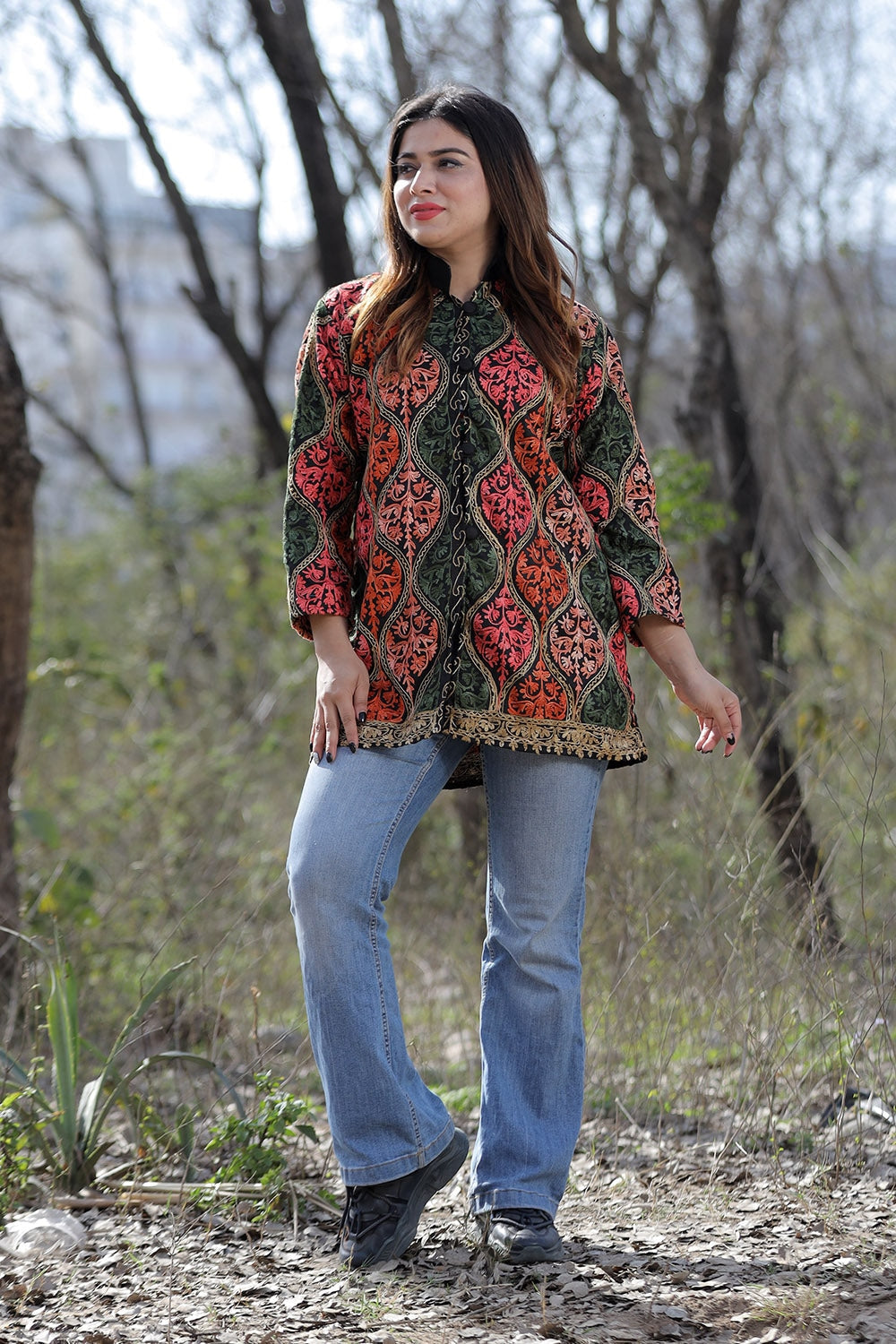 Charcoal Black Multicolour Aari Work Embroidered Jacket