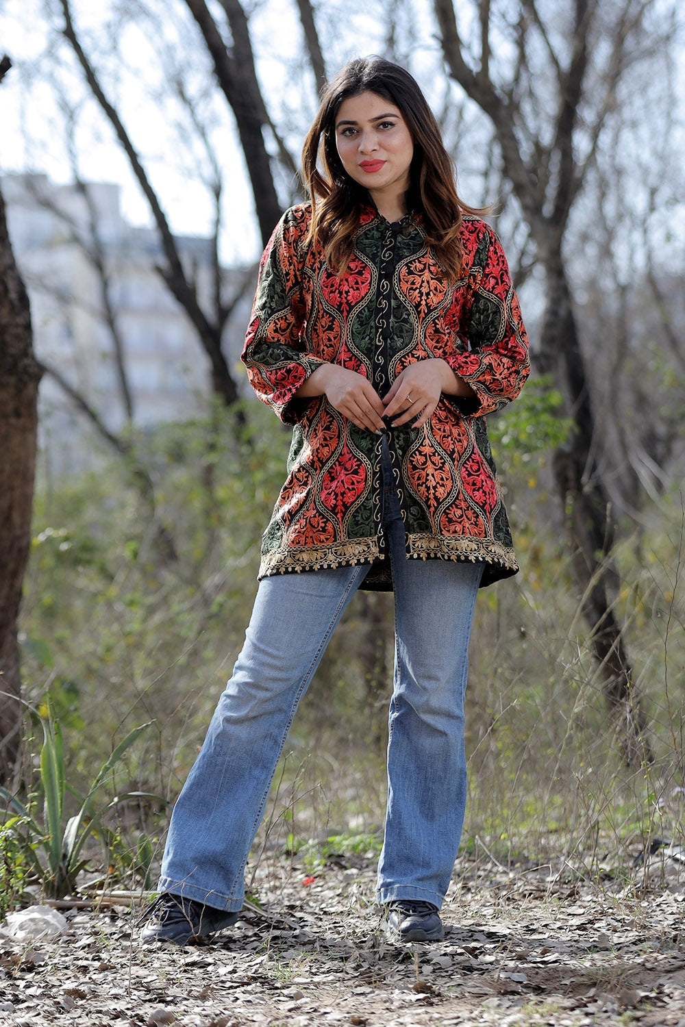 Charcoal Black Multicolour Aari Work Embroidered Jacket