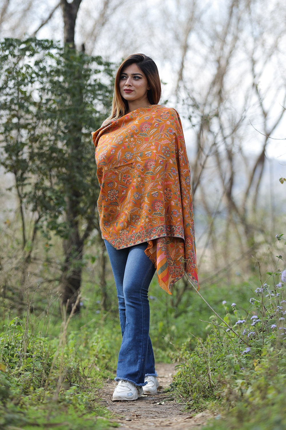 Charismatic Kashmiri Mustard Colour Designer Shawl