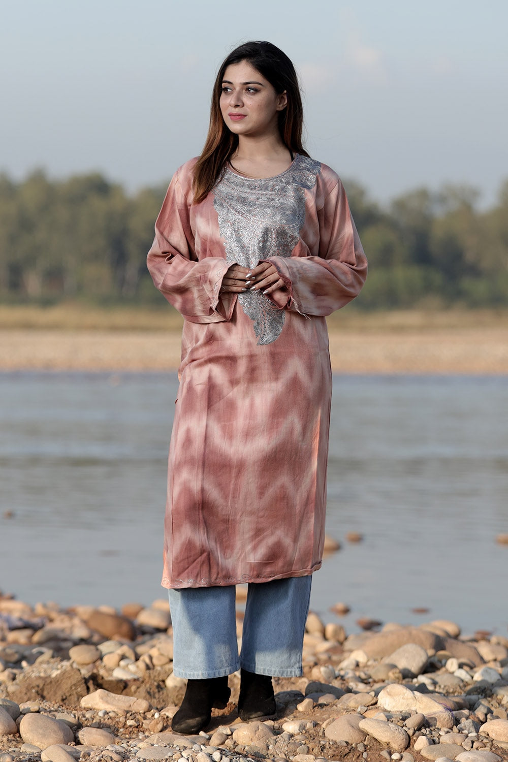 CHARISMATIC RUST COLOUR TIE DYE Aari Tilla Work Embroidered