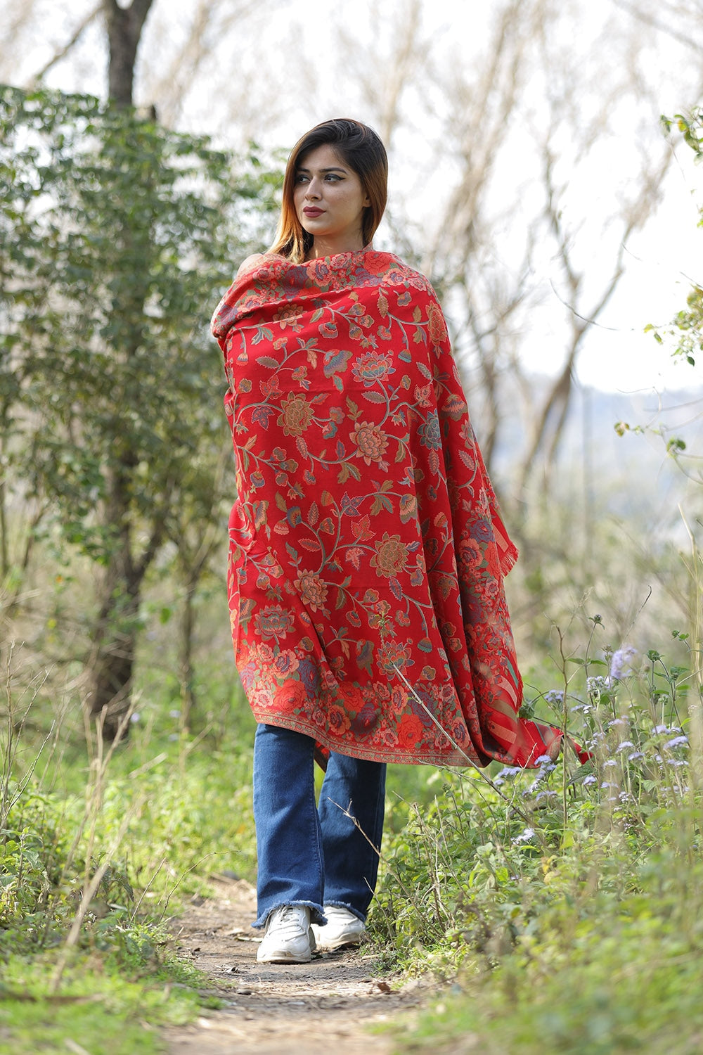 Charismatic Traditional Red Colour Designer Shawl