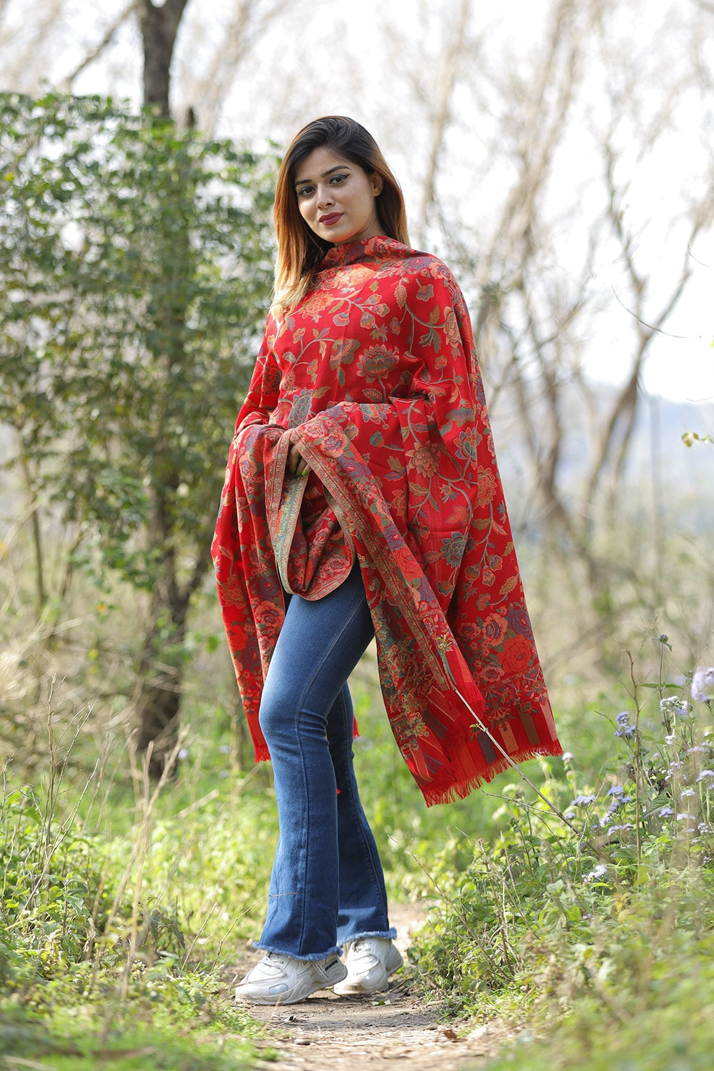 Charismatic Traditional Red Colour Designer Shawl