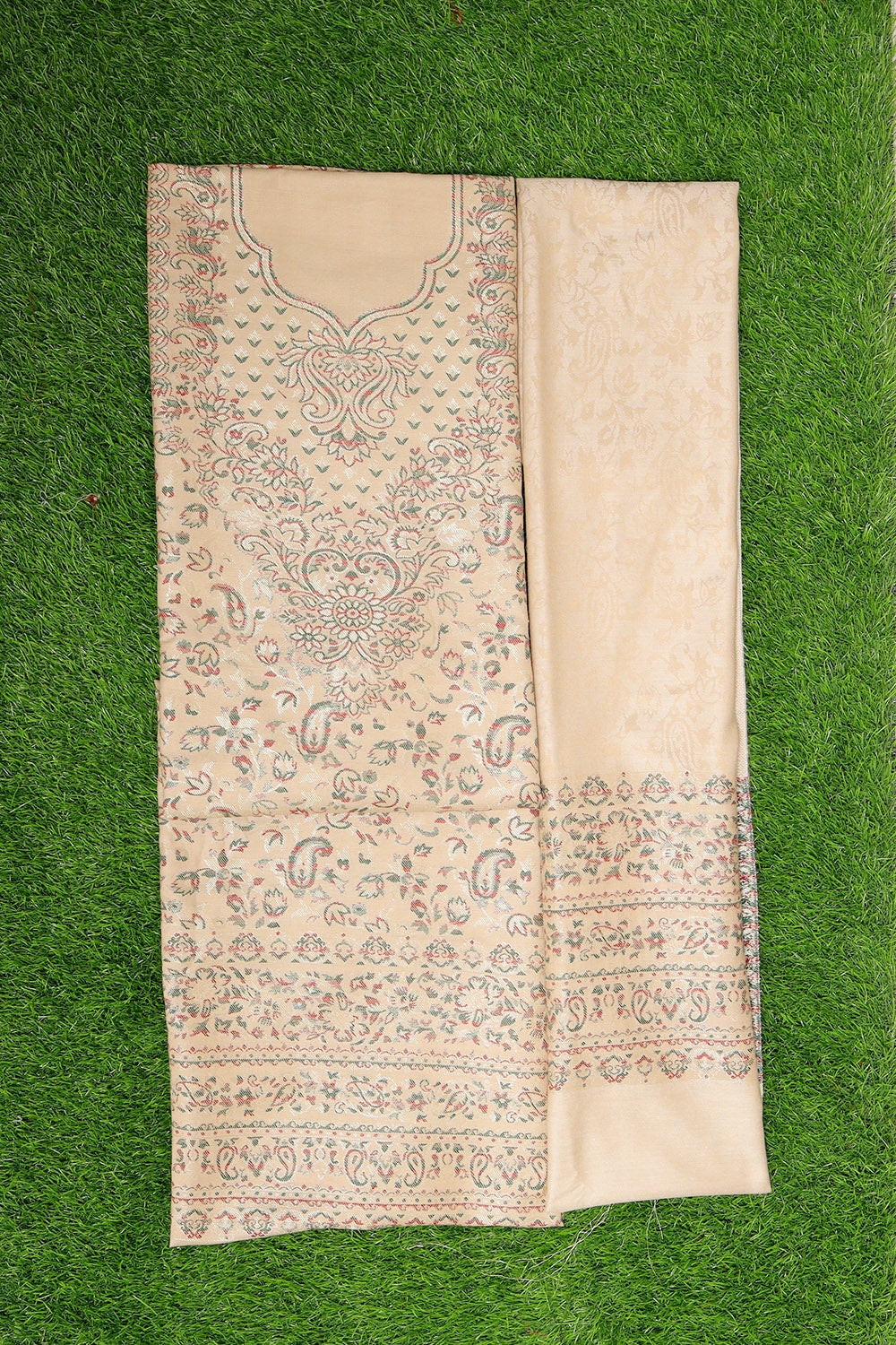 Charming Steady Beige Colour Cotton Zari Kani Stole Suit