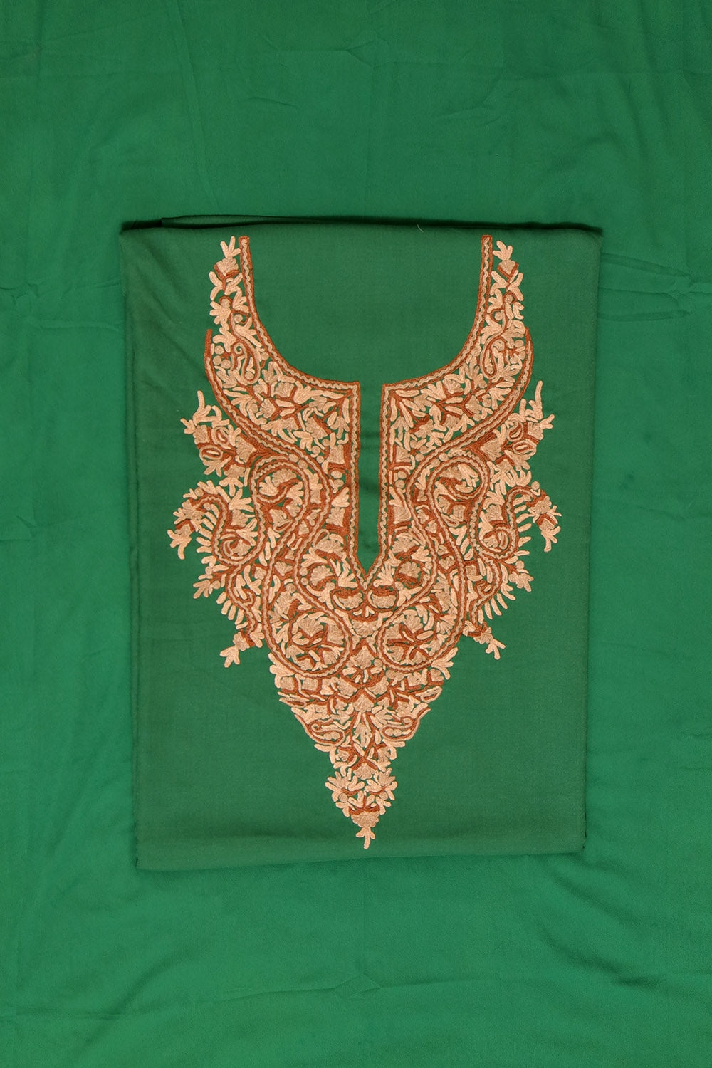 Classy Green Colour Cotton Suit With Beautiful Kashmiri