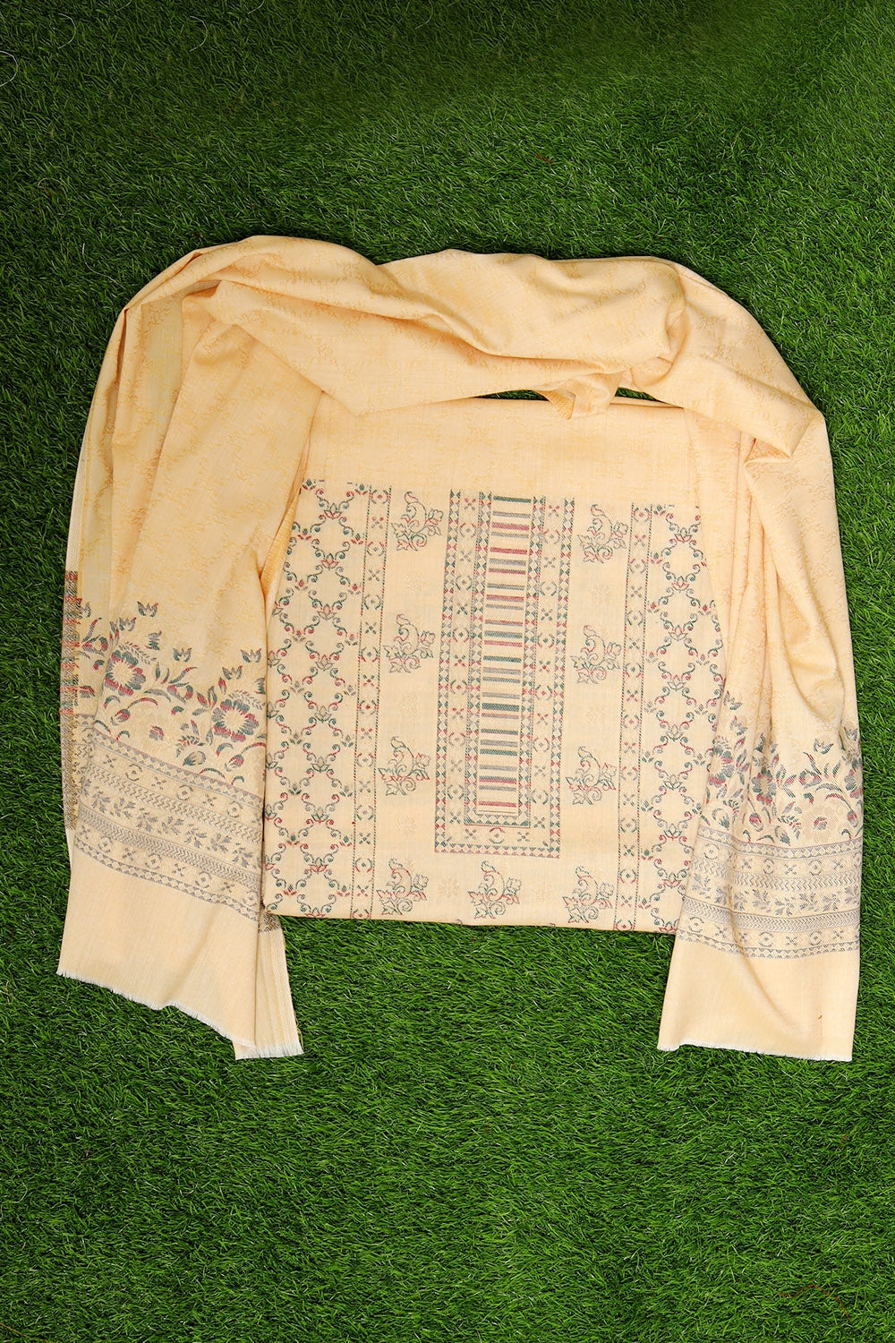 Classy Pastel Cream Colour Cotton Zari Kani Stole Suit