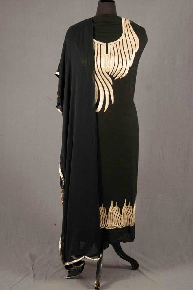 Coal Black Colour Kashmiri Tilla Aari Work Salwar Kameez