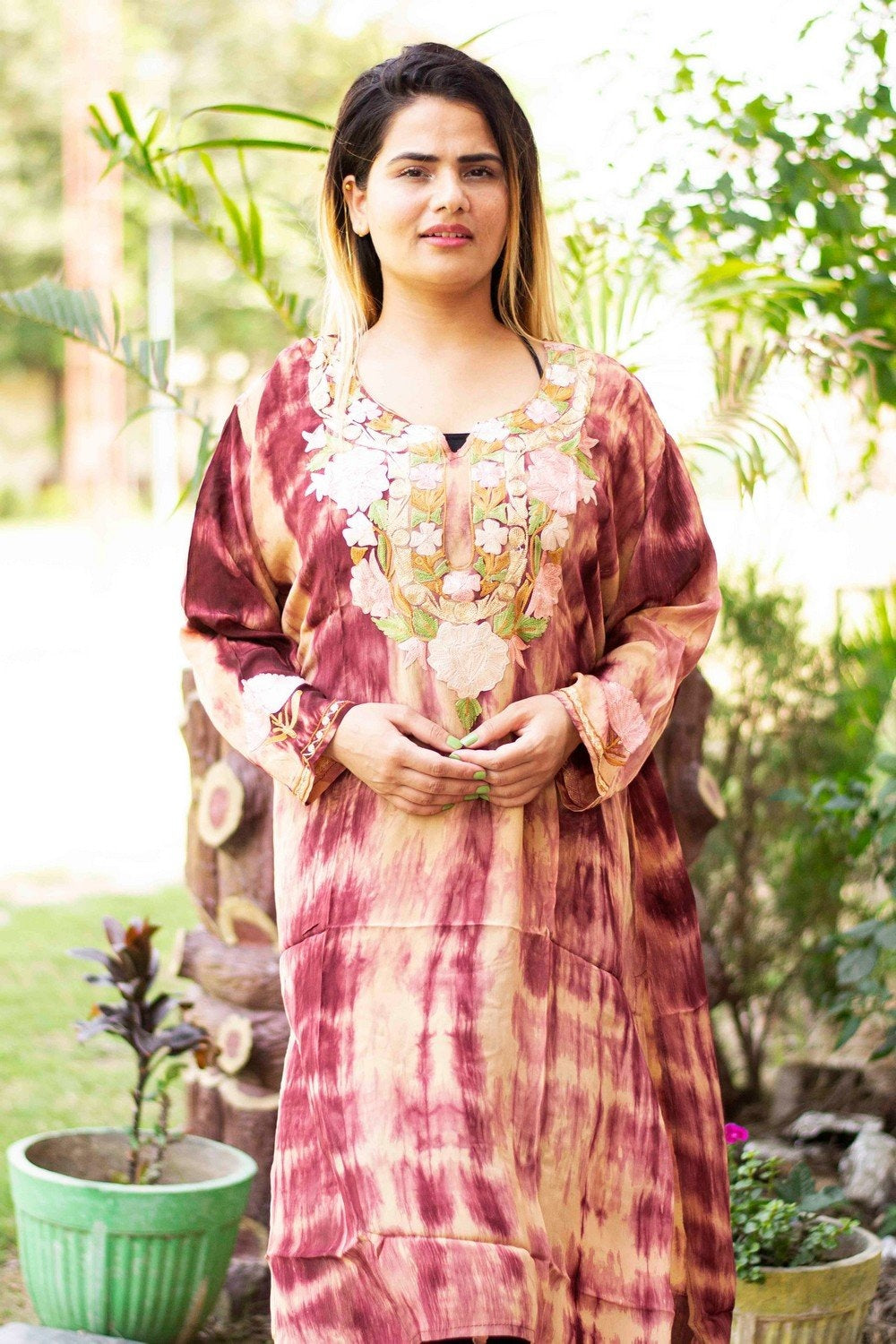 Cola Tye Dye Multicolored Kashmiri Kurti With Beautiful