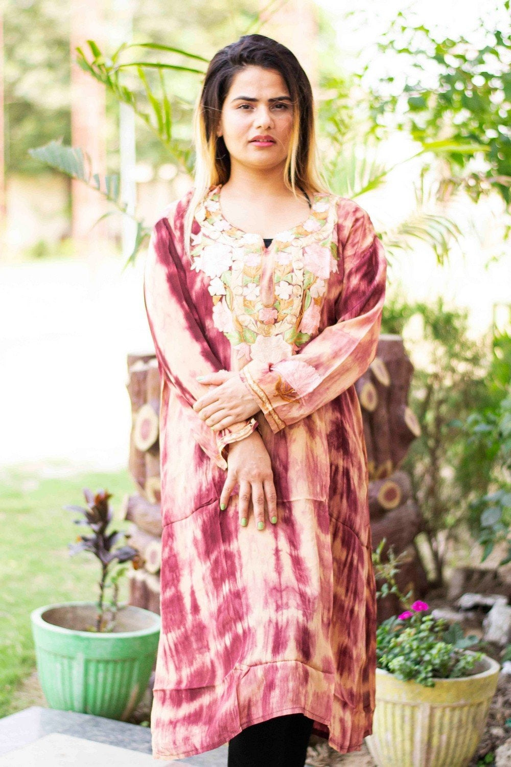 Cola Tye Dye Multicolored Kashmiri Kurti With Beautiful