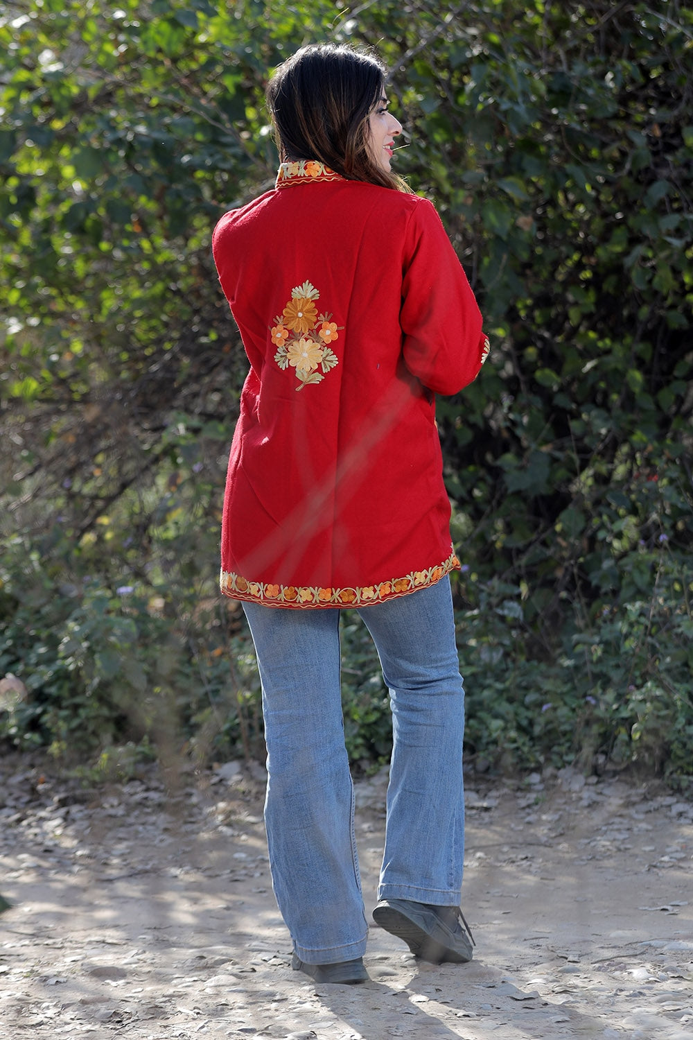 Red Color Aari Work Embroidered Jacket With Beautiful