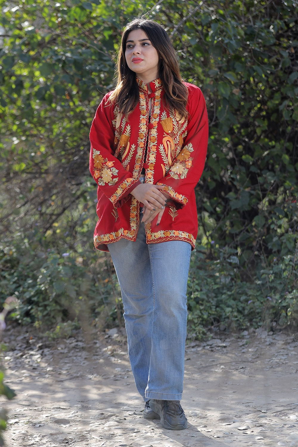 Red Color Aari Work Embroidered Jacket With Beautiful