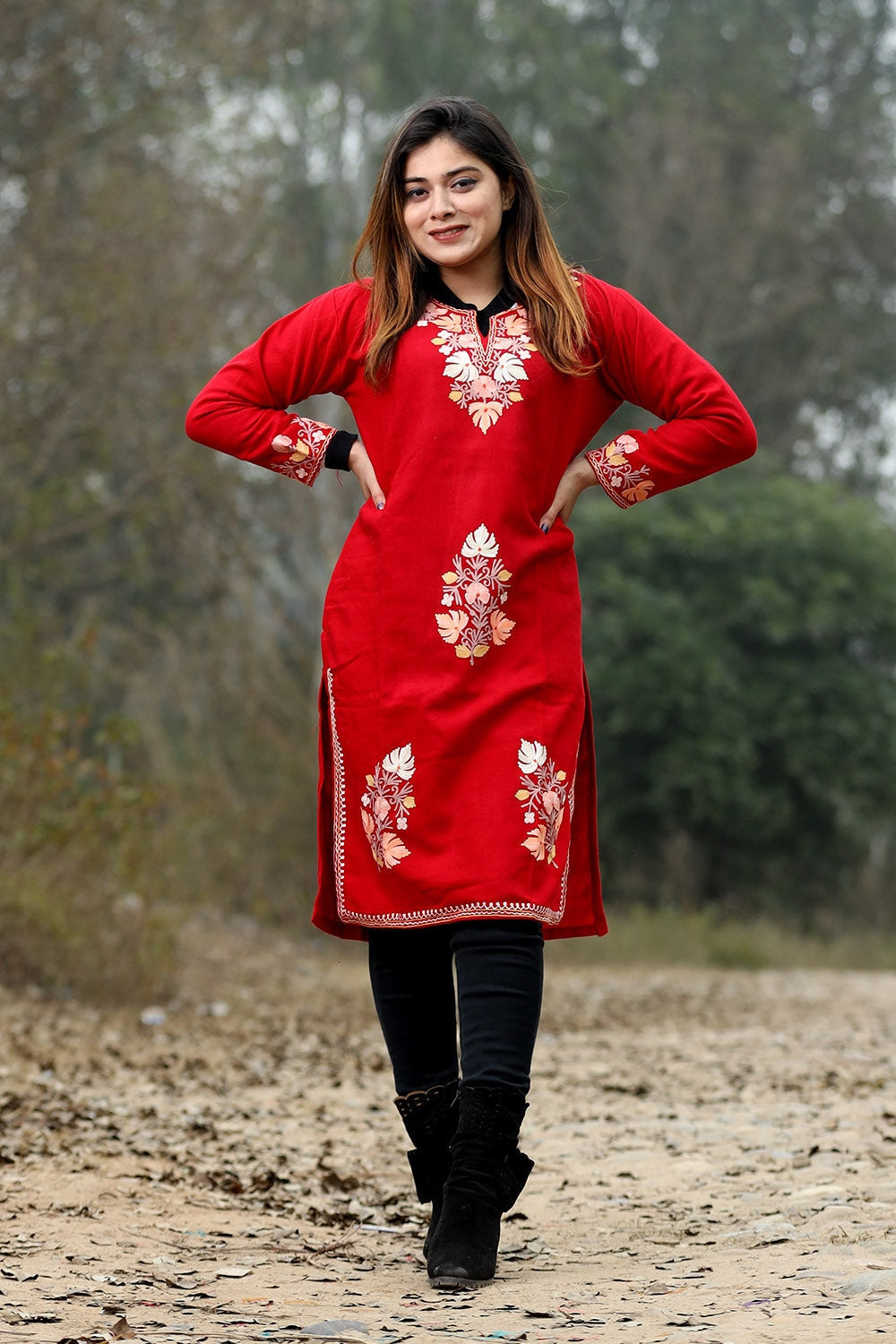 Red Color Aari Work Embroidered Kurti With New Designer