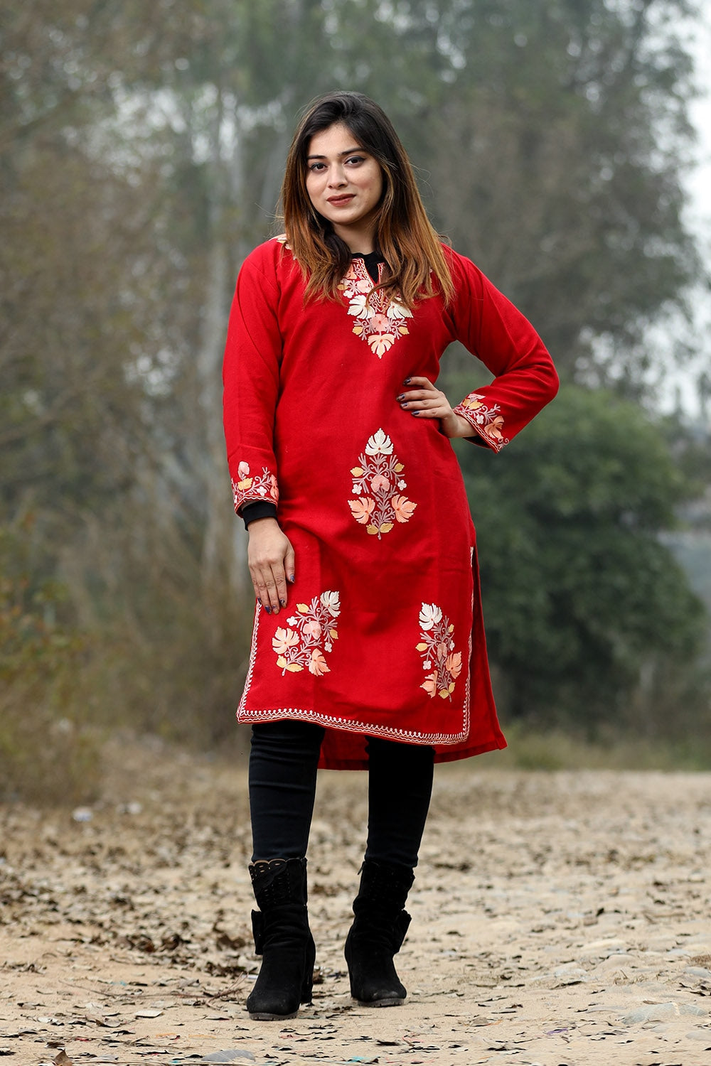 Red Color Aari Work Embroidered Kurti With New Designer