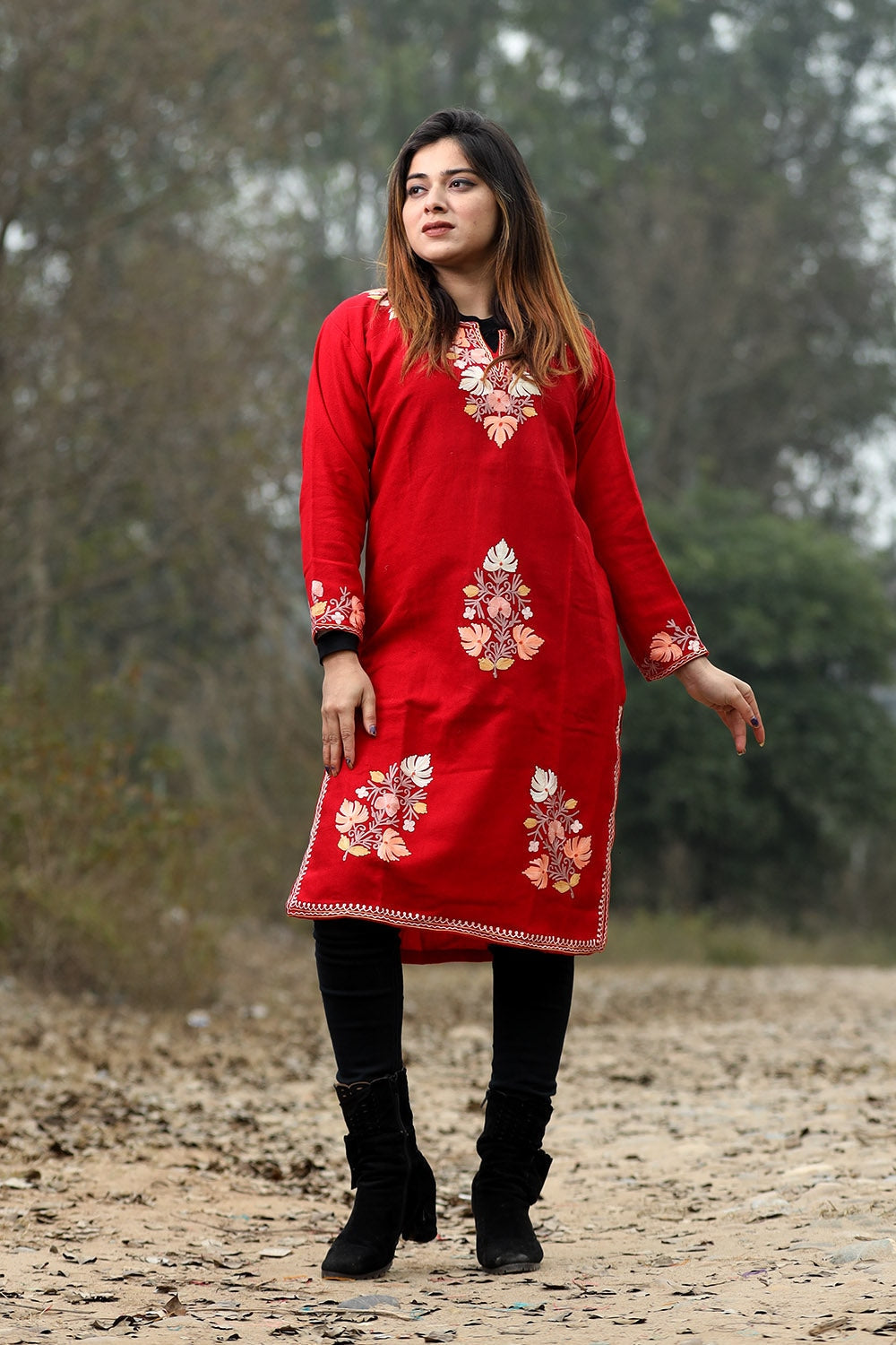 Red Color Aari Work Embroidered Kurti With New Designer