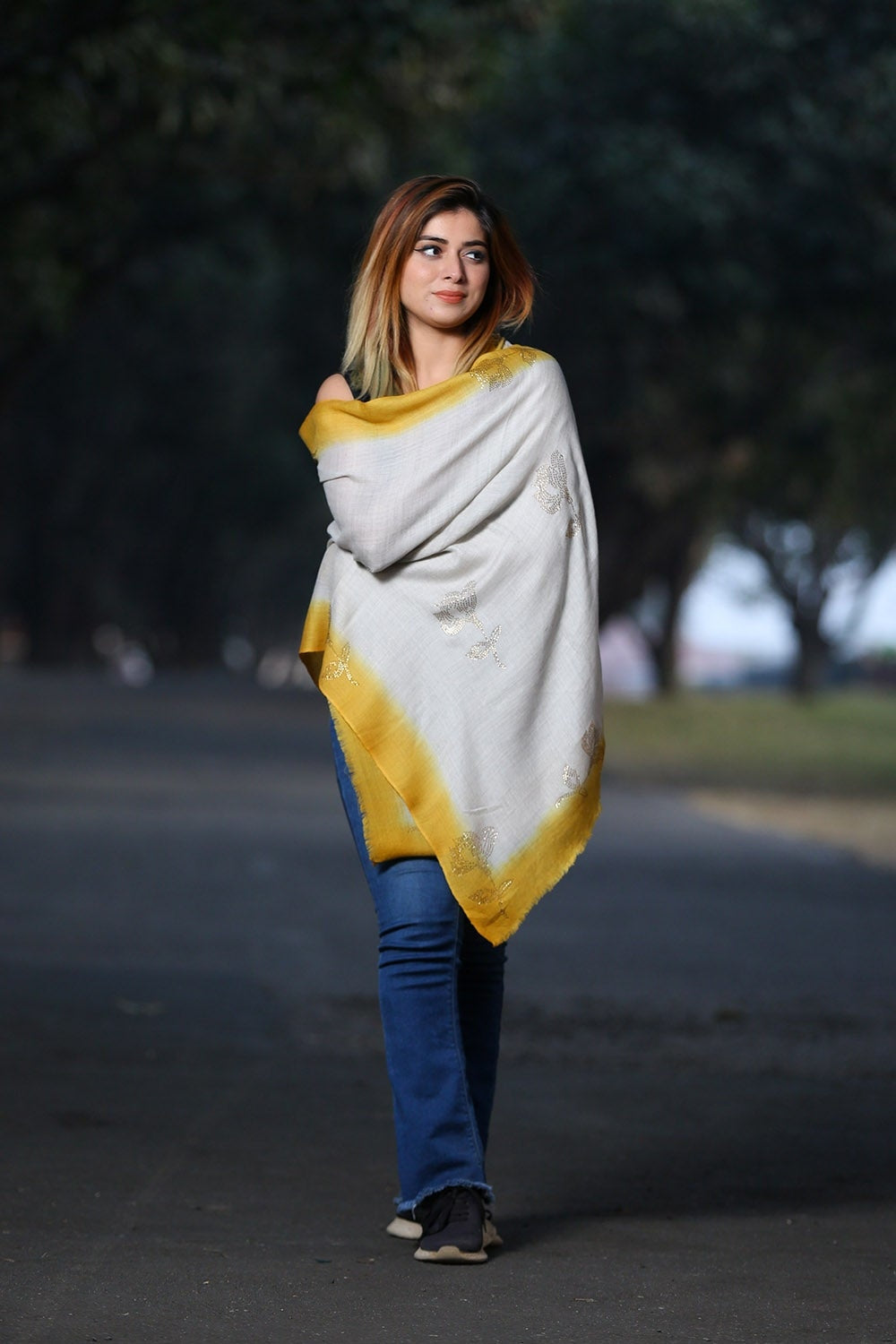 COMBINATION OF SLATE GREY & AMBER YELLOW COLOUR STOLE