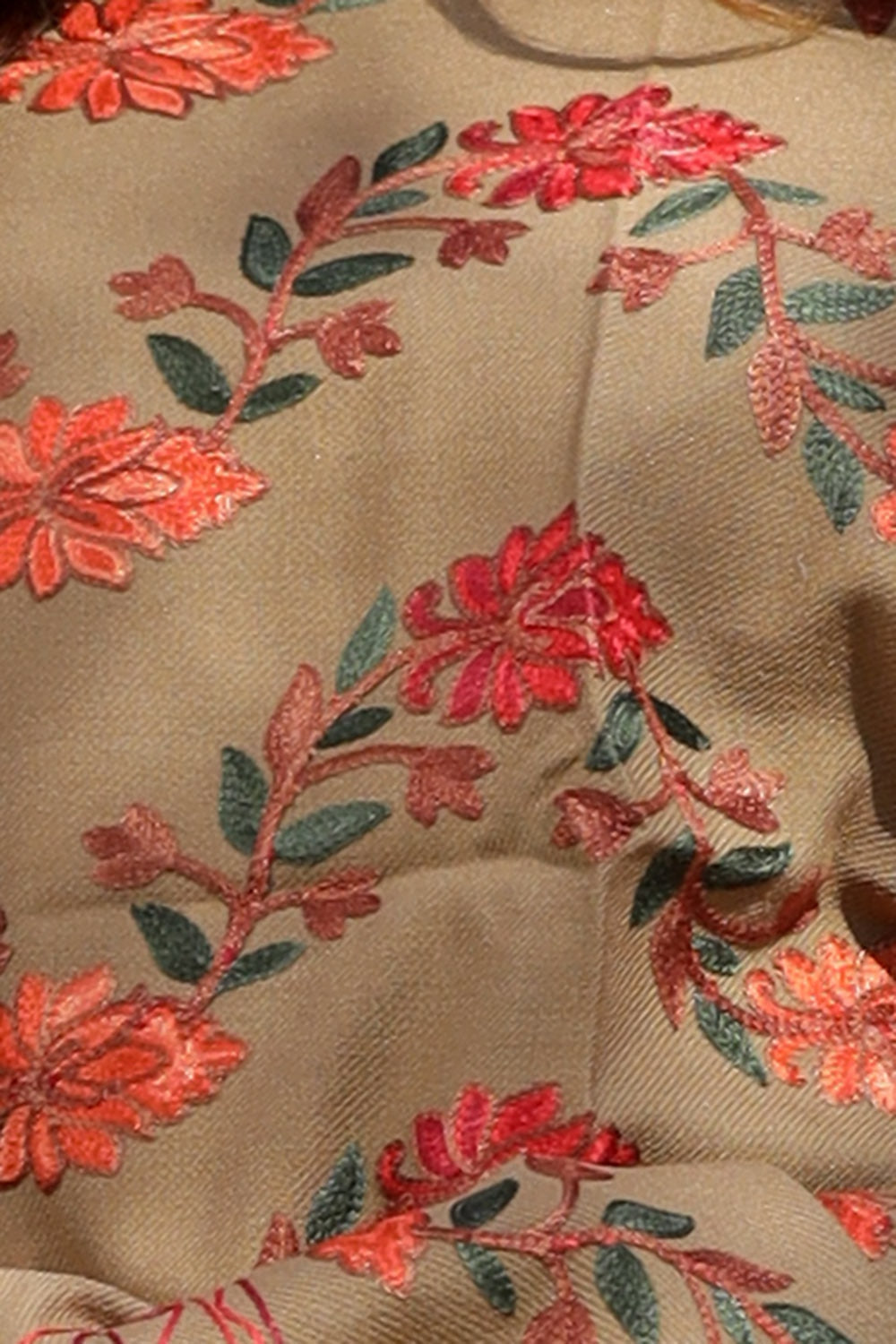 Dark Beige Color Aari Work Embroidered Shawl Enriched