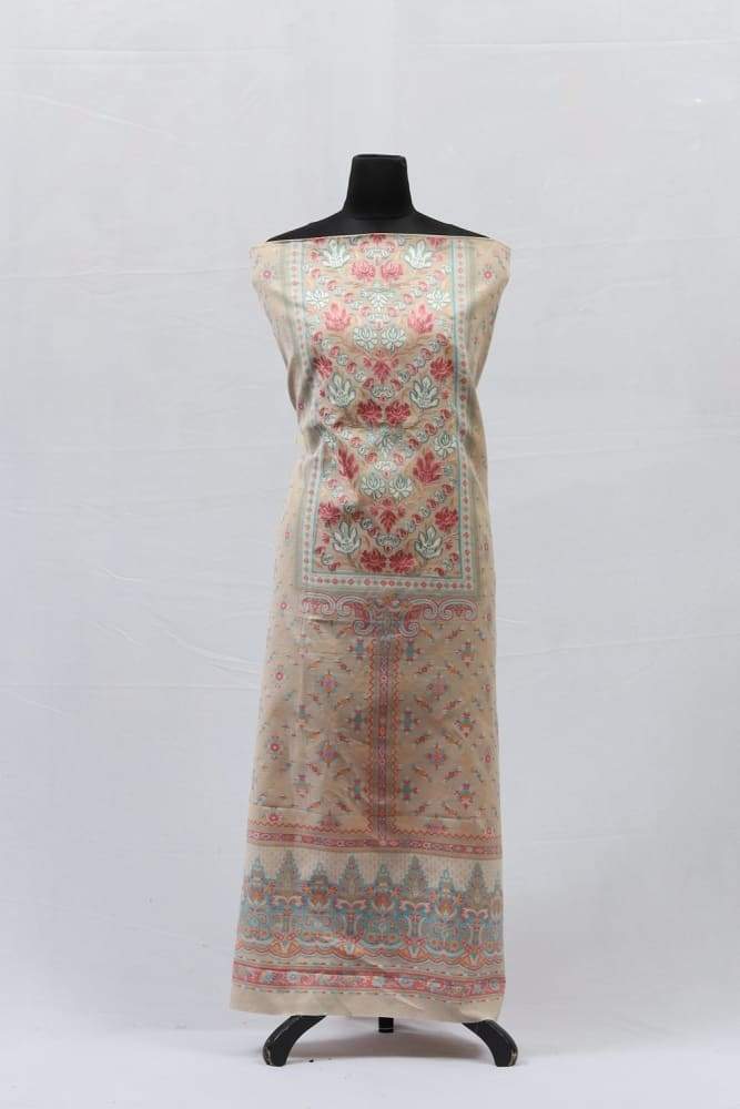 Dark Beige Colour Cotton Kani Suit With Self Woven