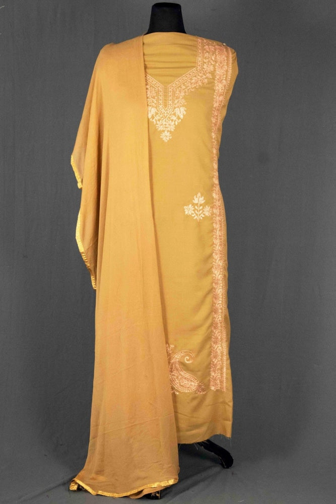 Dark Beige Colour Kashmiri Tilla Aari Work Salwar Kameez