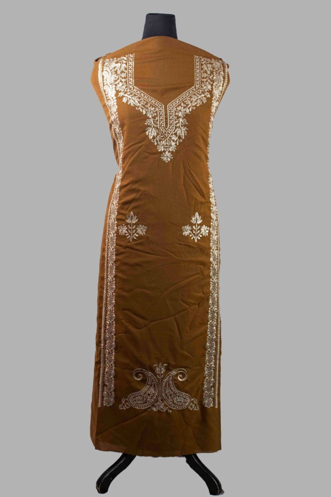 Dark Brown Colour Kashmiri Tilla Aari Work Salwar Kameez
