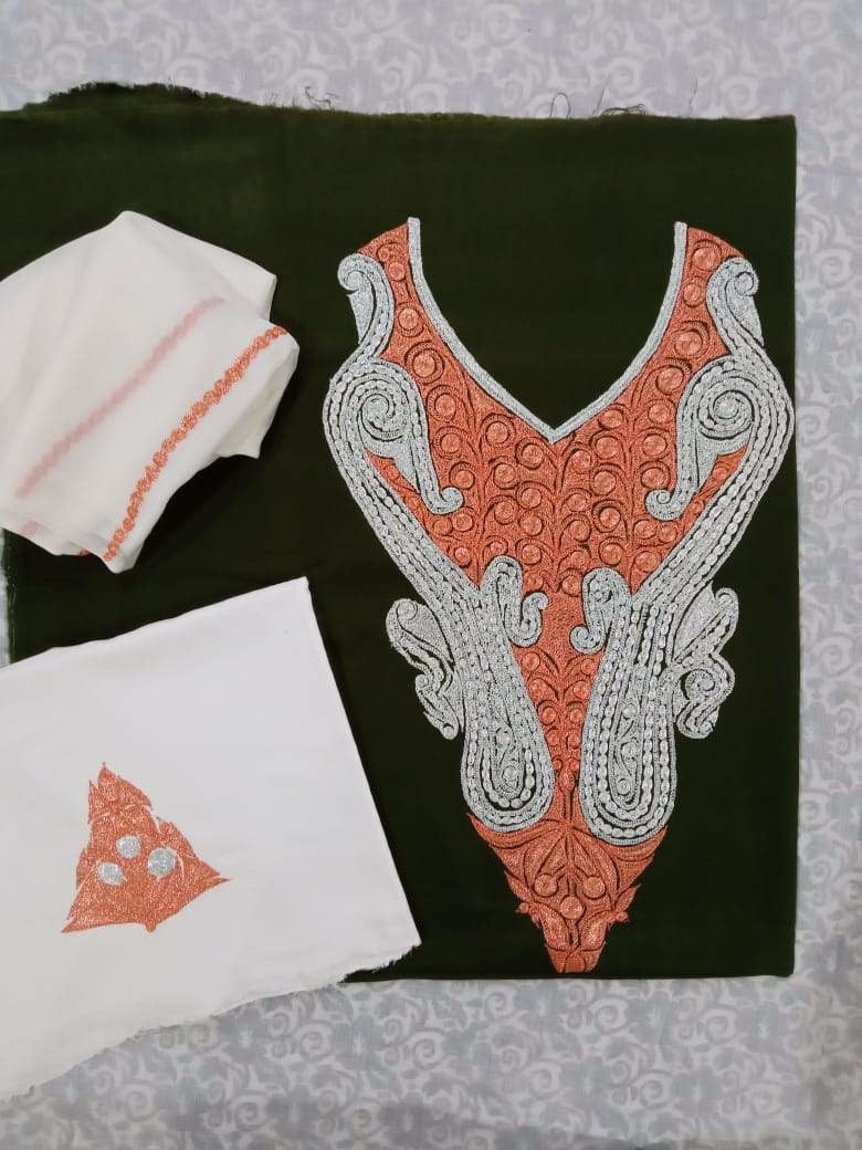 Dark Green Colour Kashmiri Tilla Aari Work Salwar Kameez