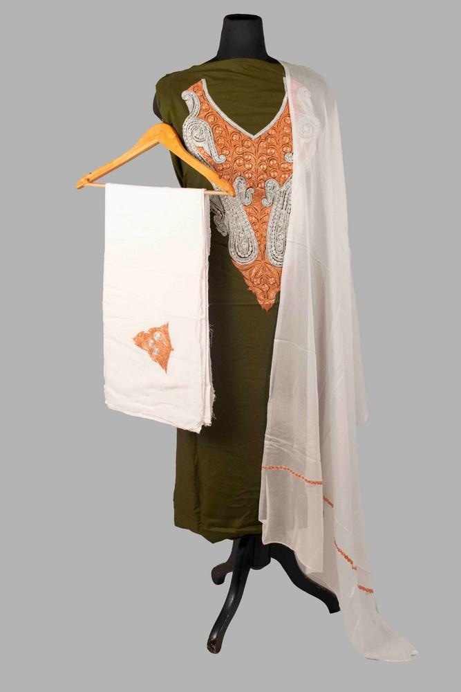 Dark Green Colour Kashmiri Tilla Aari Work Salwar Kameez