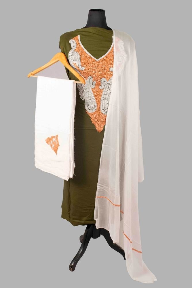 Dark Green Colour Kashmiri Tilla Aari Work Salwar Kameez