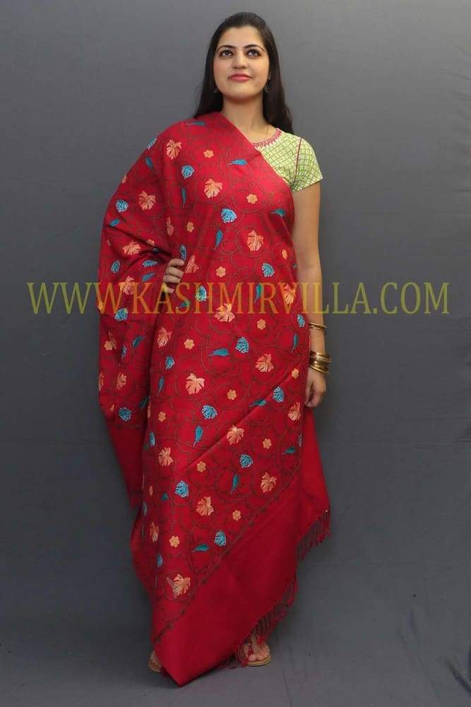 Dark Pink Color Aari Work Embroidered Shawl Enriched